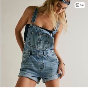 Free People- We the Free Denim Blue Ziggy Overalls